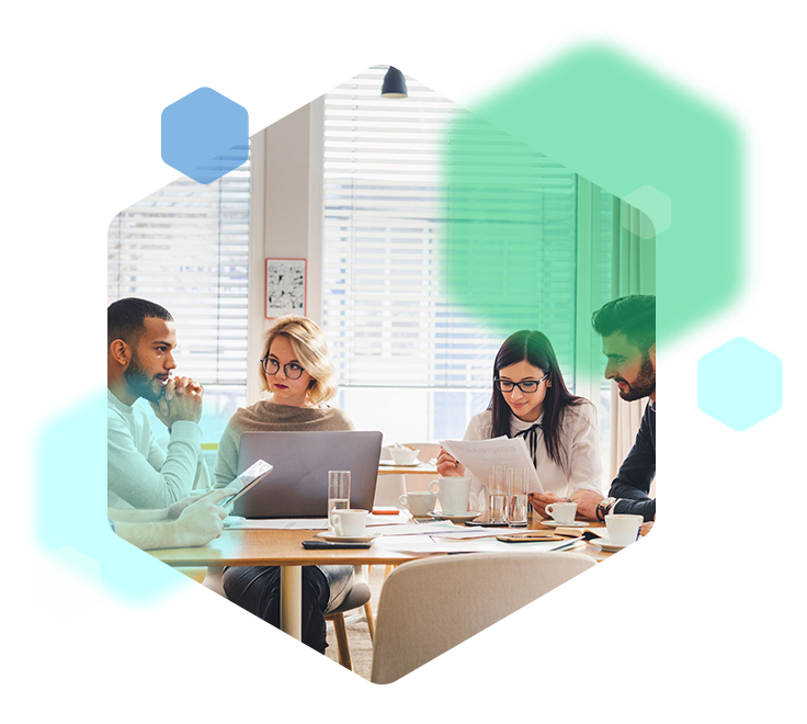 Team of 4 people having a meeting