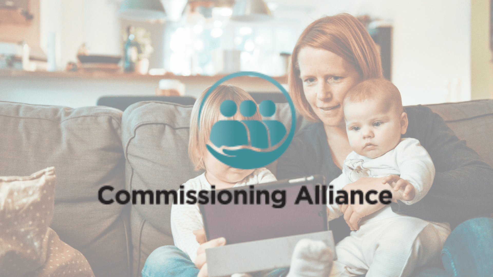 Commissioning Alliance Logo with a background image showing a family seated on a sofa.