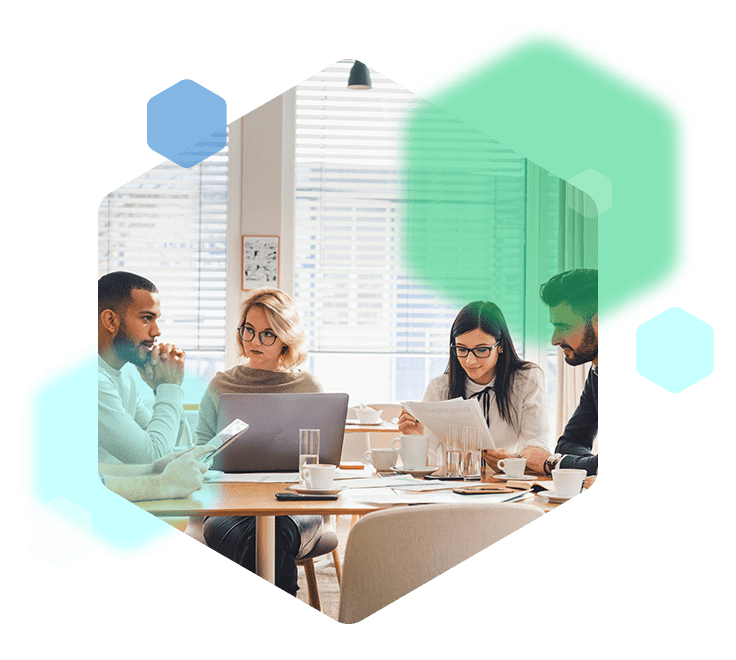 Team of 4 people having a meeting